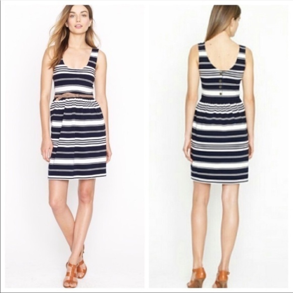 JCREW STRIPED NAUTICAL VILLA NAVY BLUE WHITE TANK DRESS BUTTON BACK M